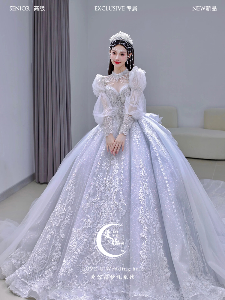 爱你 | 泡泡袖蝴蝶结梦幻蓝纱