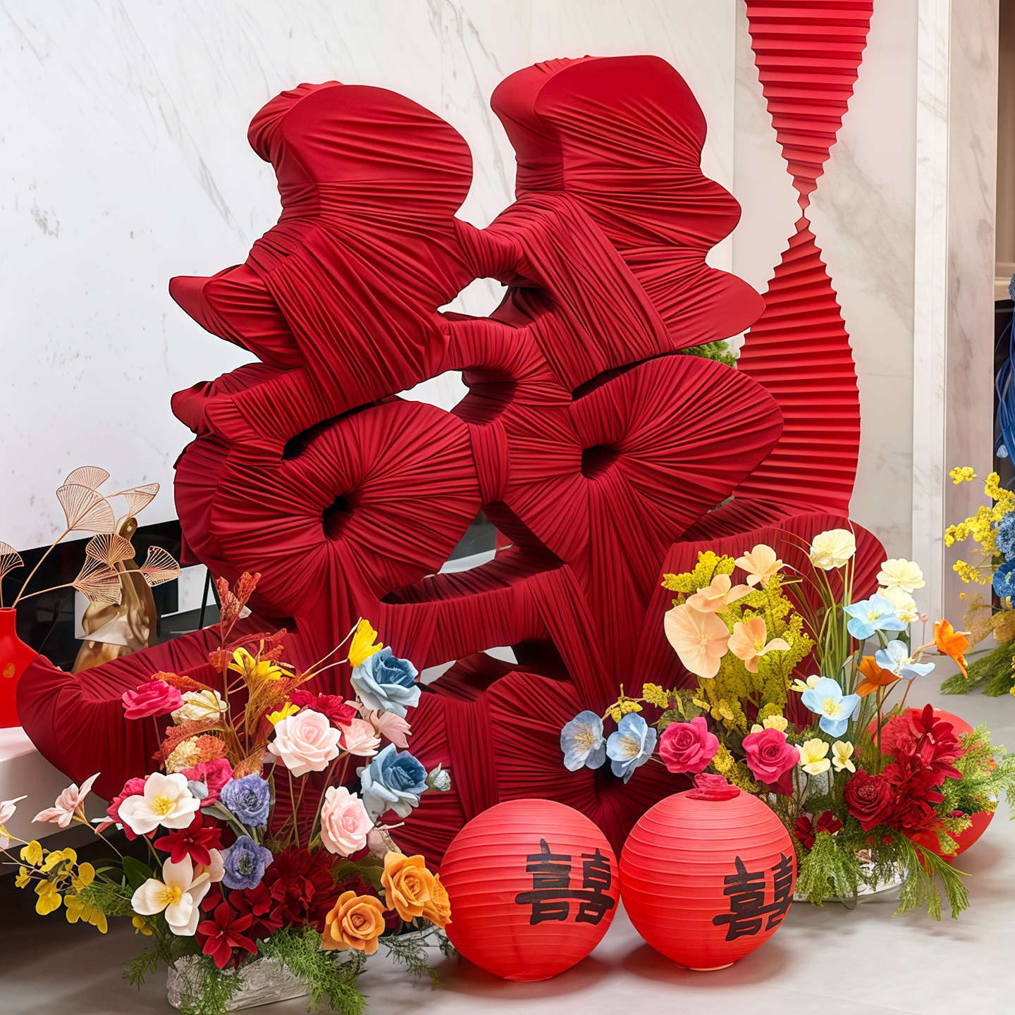 超大缠布立体囍字结婚装饰 拍照道具落地囍字