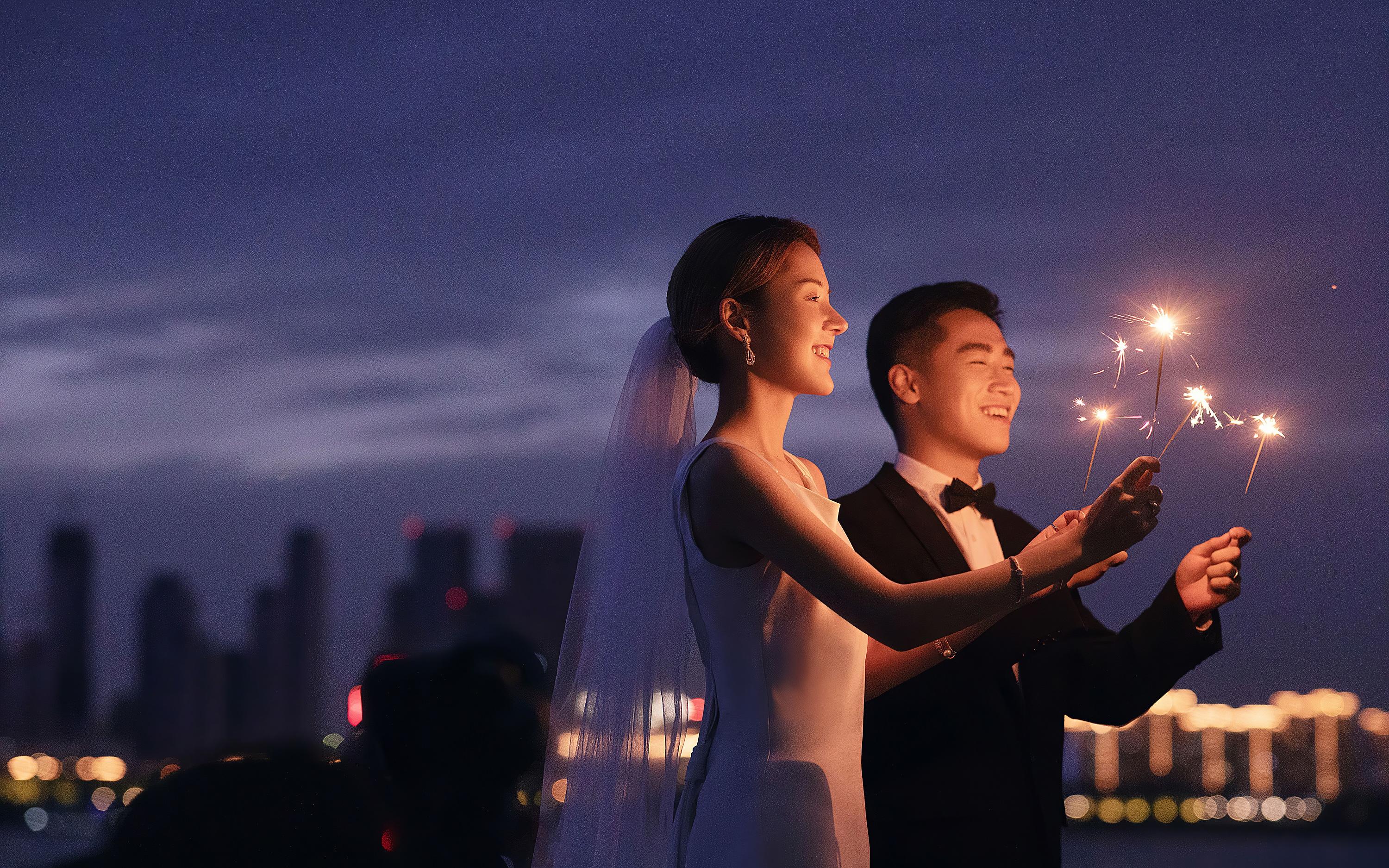 电影感的夕阳婚纱照