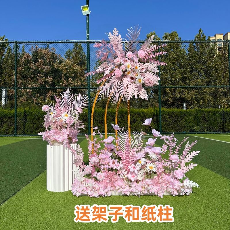 新款婚庆大款地排花仿真绢花成品装饰尤加利花排