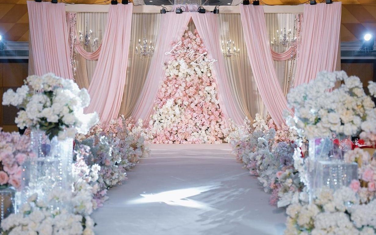 梦幻粉色系韩式布幔婚礼 