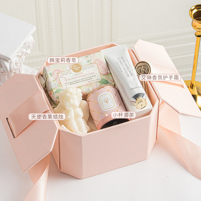 粉色八邊形禮盒 伴手禮女伴娘結(jié)婚送賓客回禮實(shí)用生日禮物
