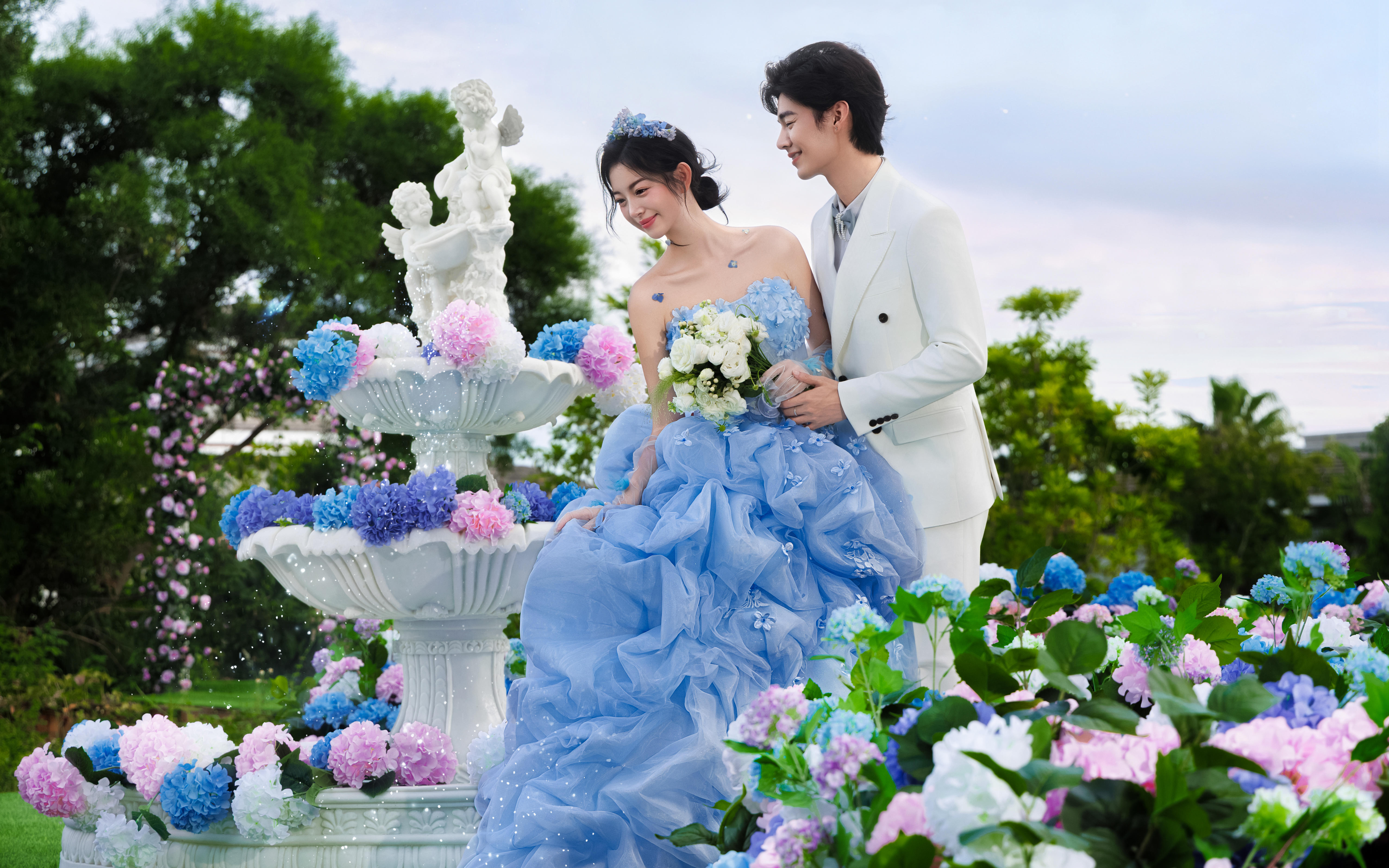 美到心跳停拍！蓝色花神婚纱照心动到忘不掉~