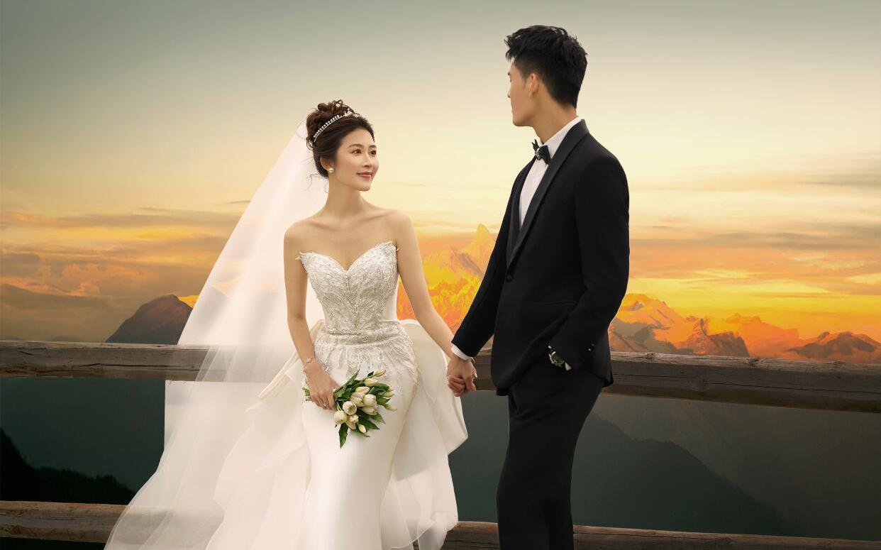 拍到了山顶落日夕阳婚照