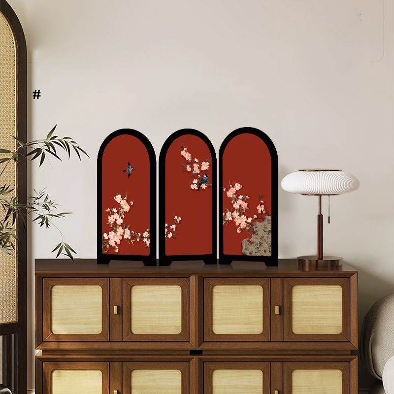 喜上眉梢小屏风红色桌面摆件