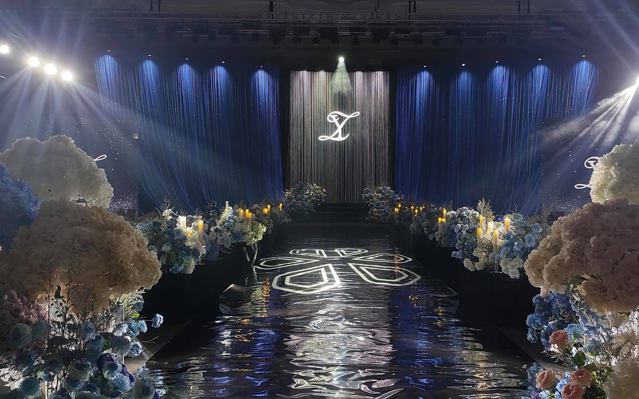 MEMO美慕|蓝色韩式布幔珠帘婚礼