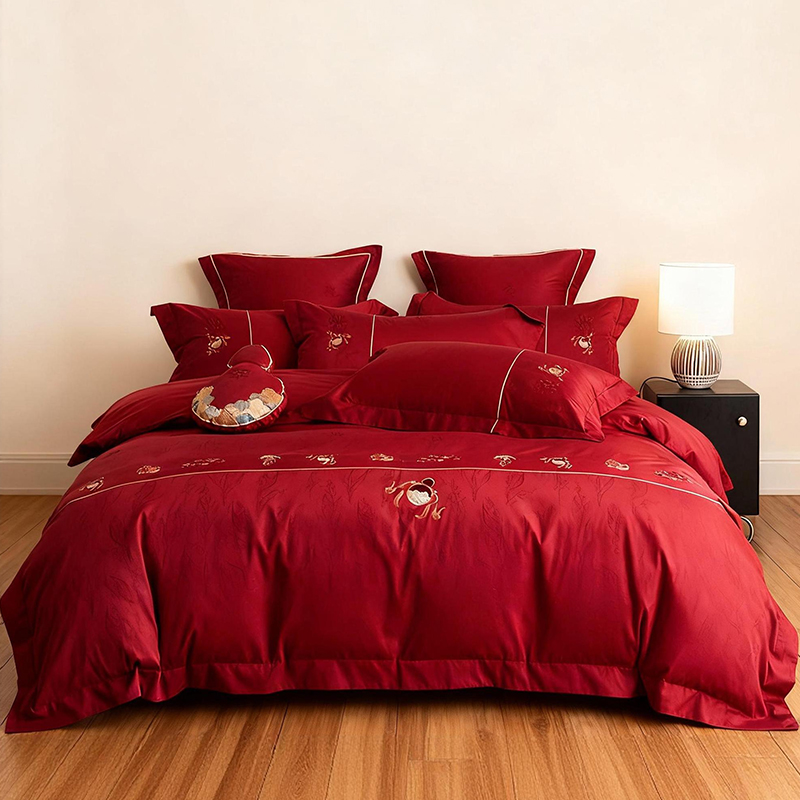 新中式竹子提花婚庆四件套