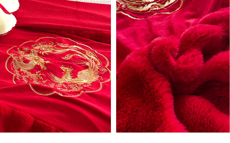 新款婚庆兔毛绒多功能毛毯被套两用豆豆被