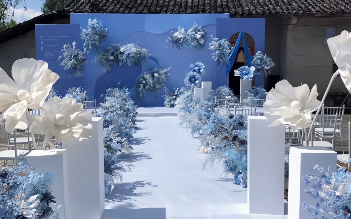 户外庭院蓝色系简约婚礼