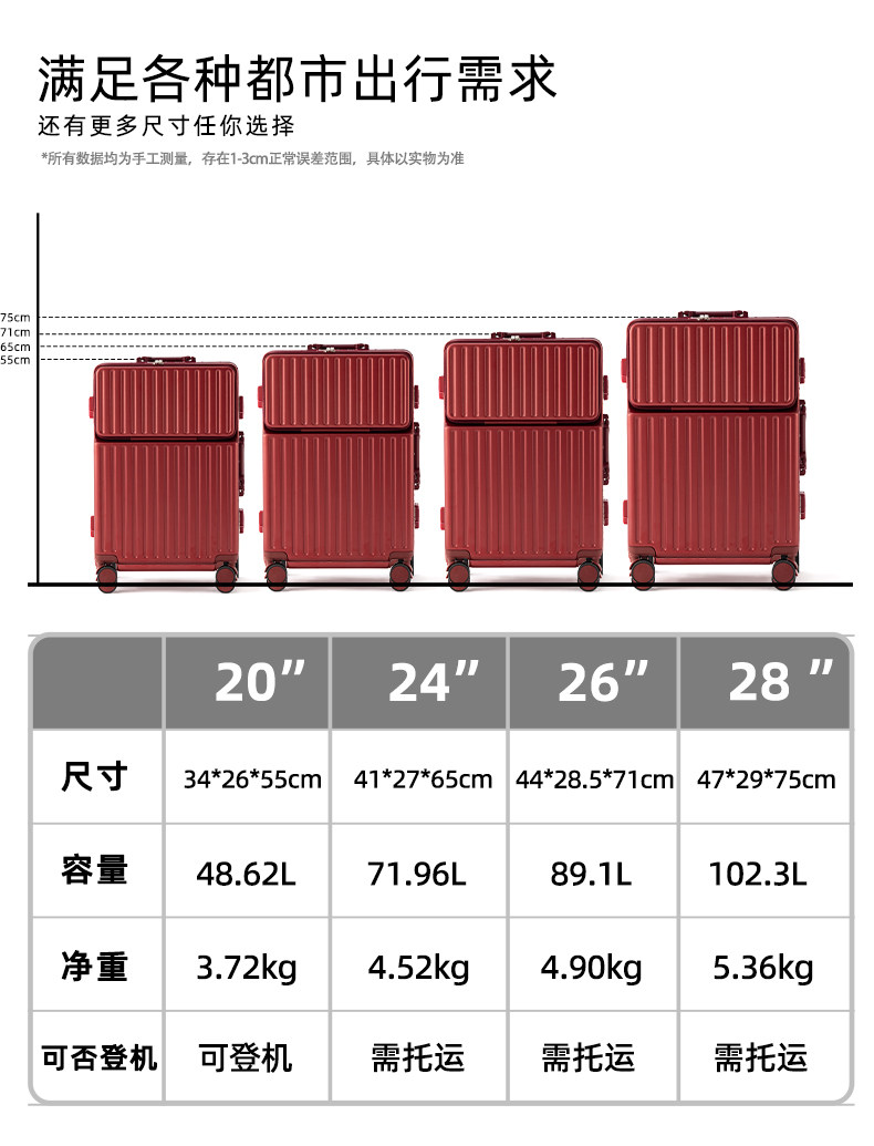 橡胶轮 20-28寸红色行李箱陪嫁箱新娘嫁妆 037铝框开口款