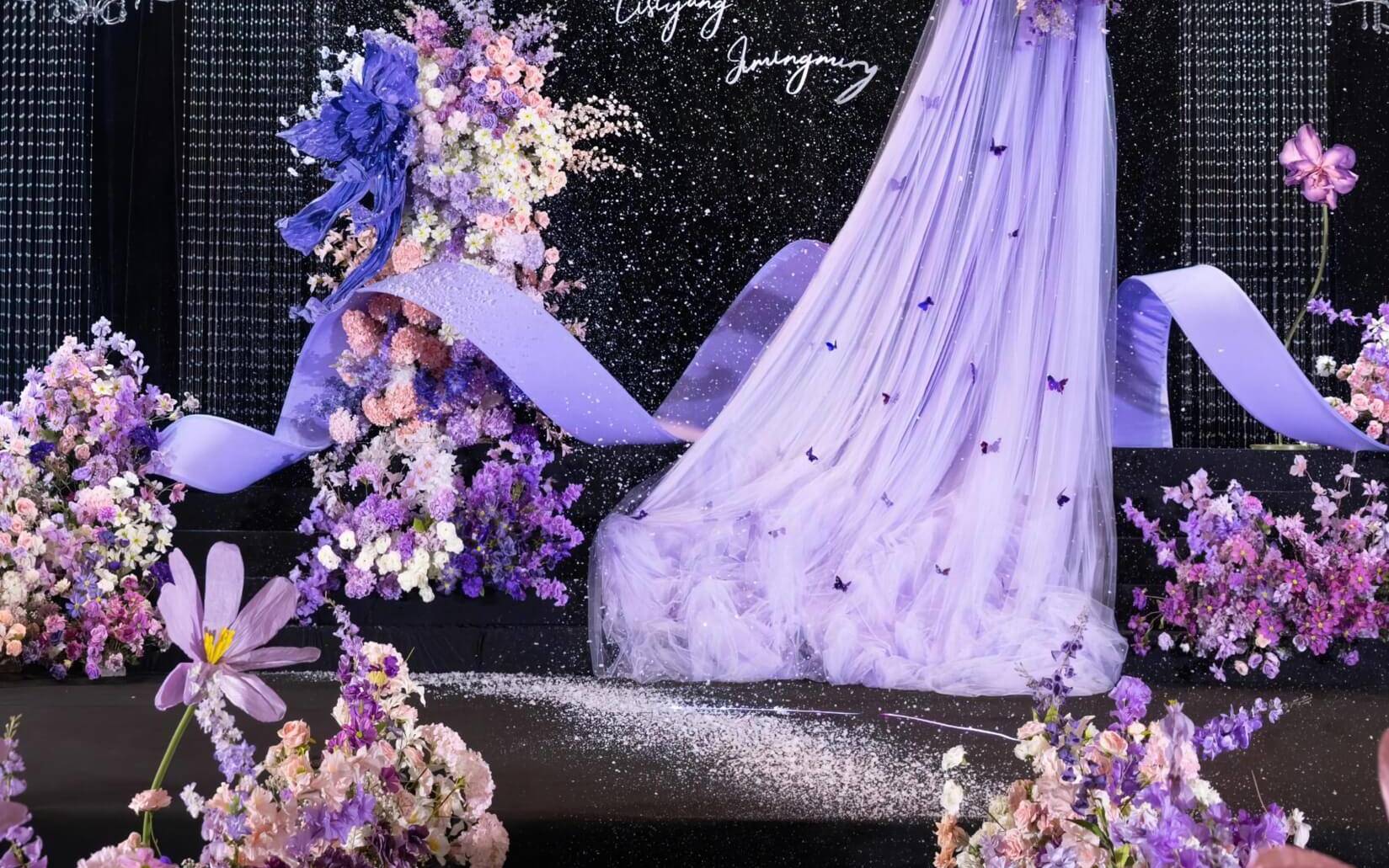 MEMO美慕|氛围感紫色雪纺纱韩式水晶婚礼