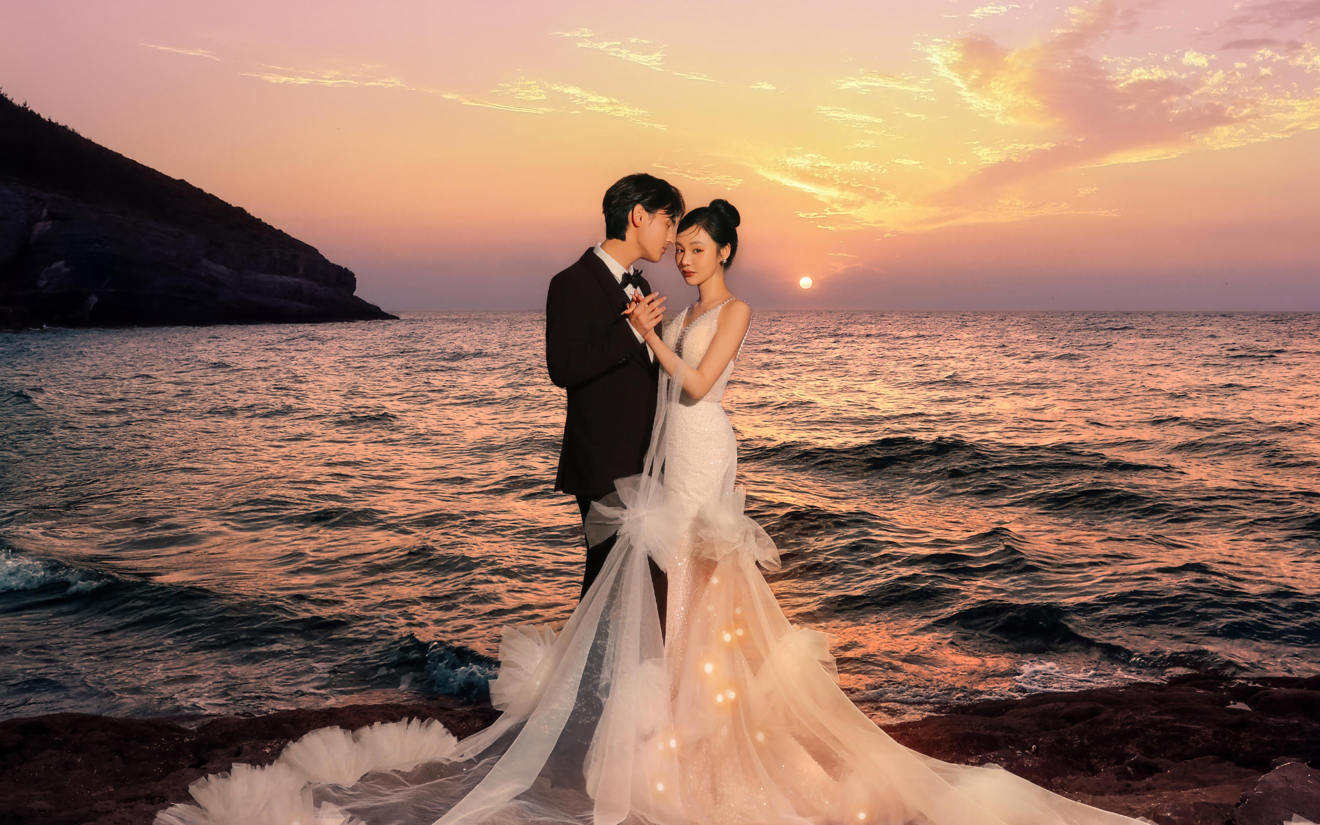 夕陽(yáng)海景婚紗照|大連婚紗照推薦，海景婚紗照