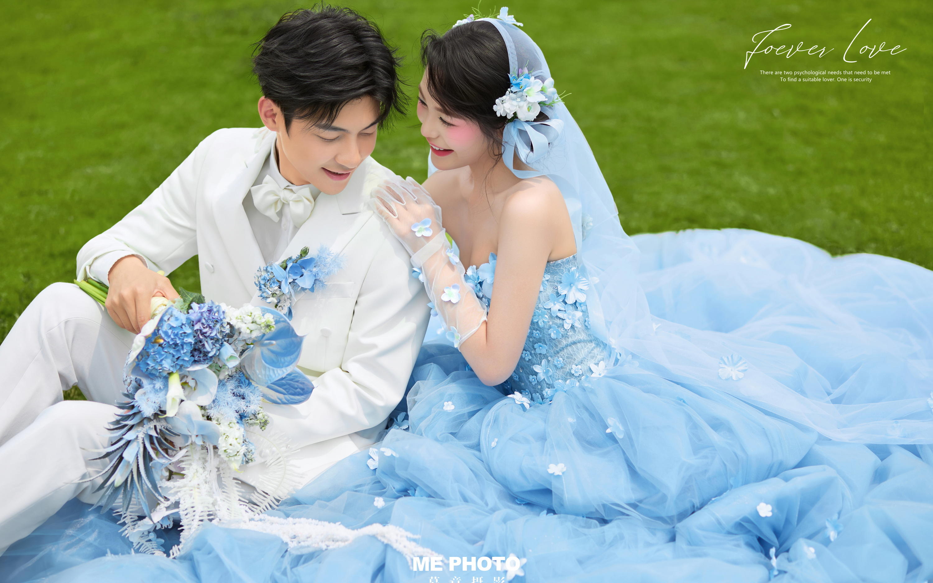 蓝纱草坪婚纱照