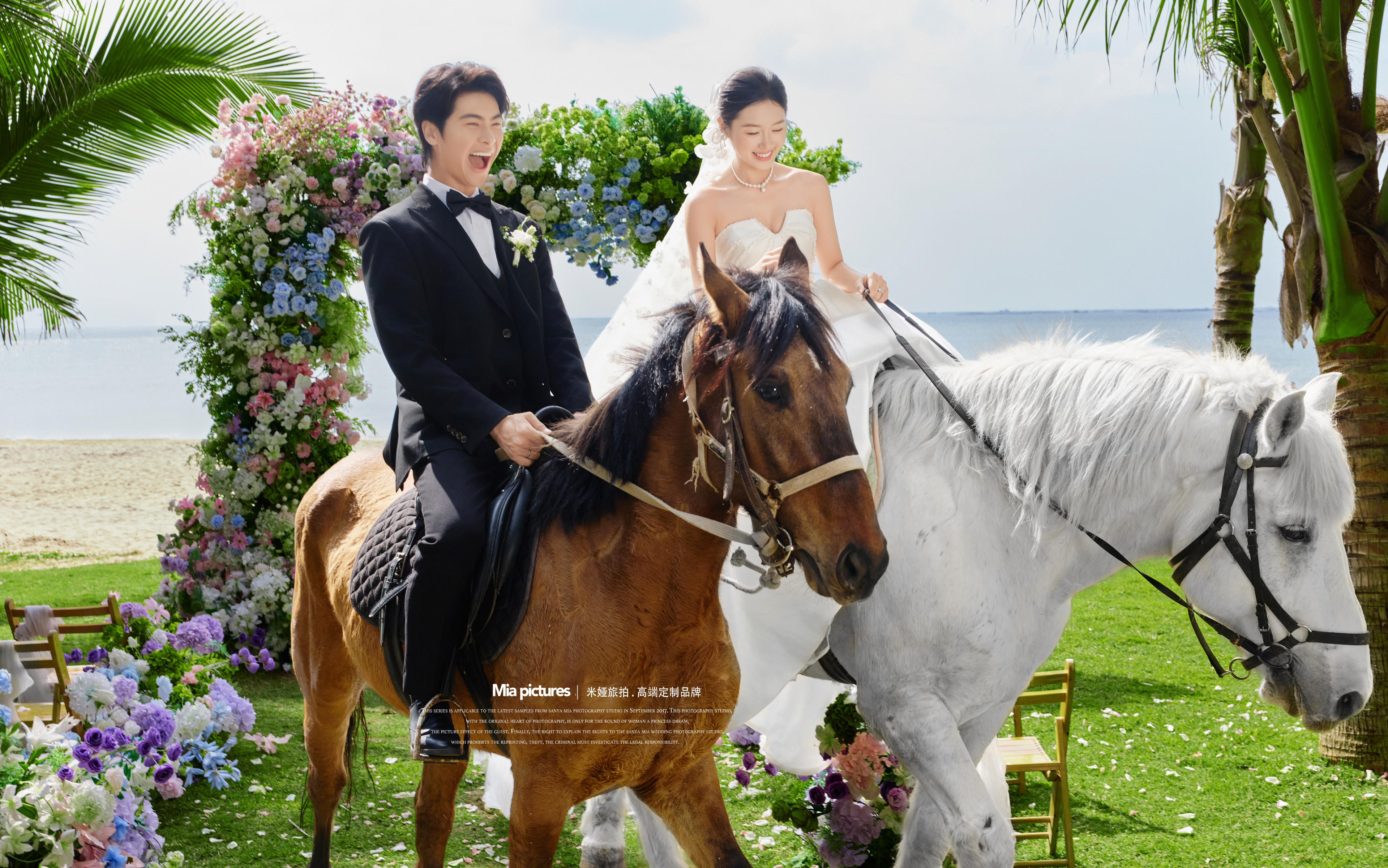 当婚礼椰林遇见白纱，草地骑马爱意随海风漫延