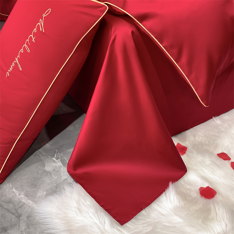 新款水洗磨毛刺繡四件套婚慶系列959611（床單+被套+2個(gè)枕套））