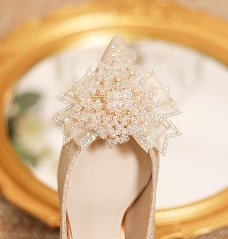 香槟色婚鞋秀禾两穿水晶鞋