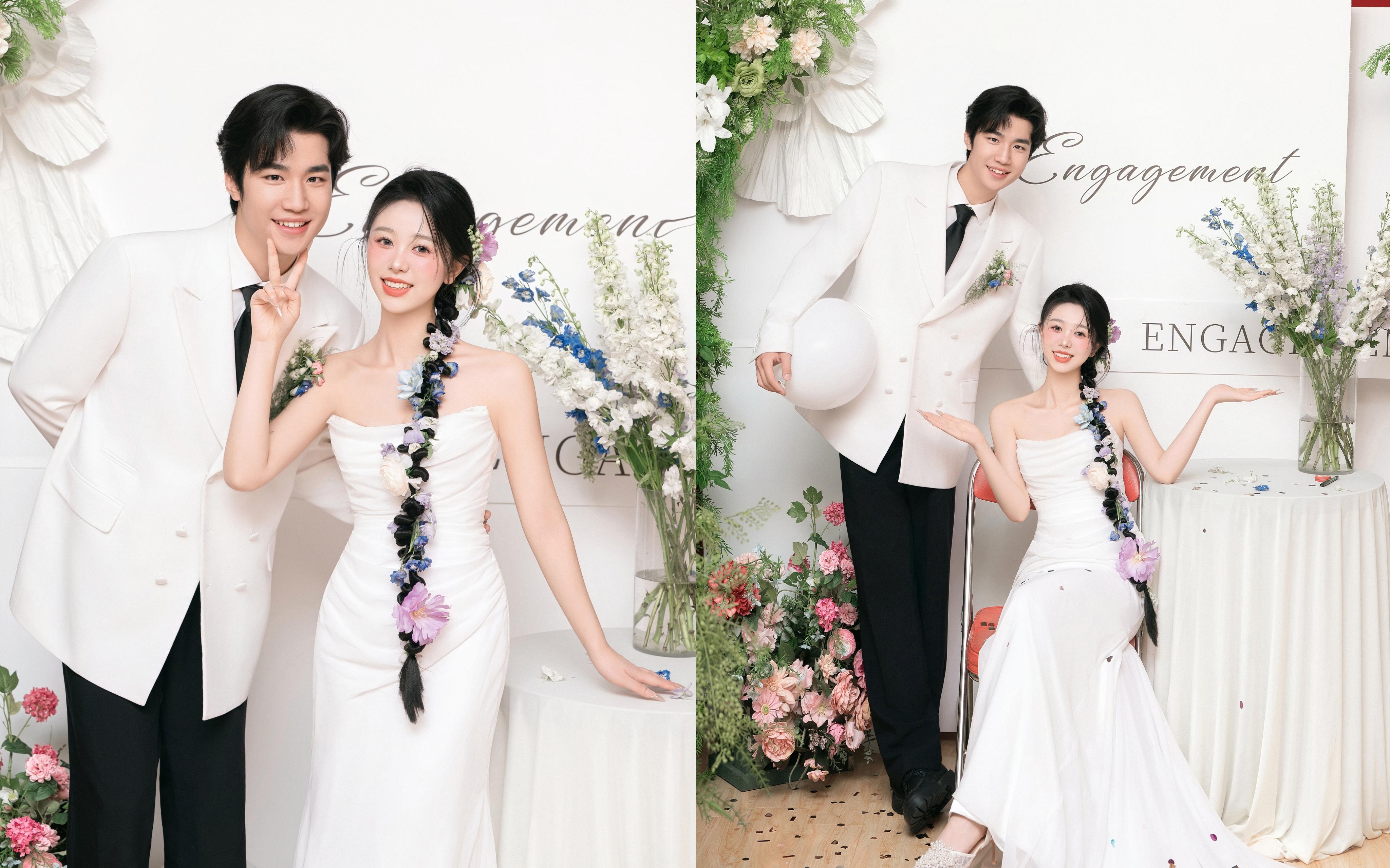 花束缠发+白西装！韩系清新婚纱照杀疯了