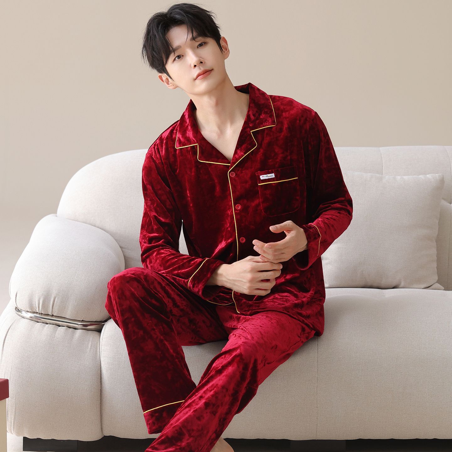 秋冬季钻石金丝绒加厚情侣睡衣