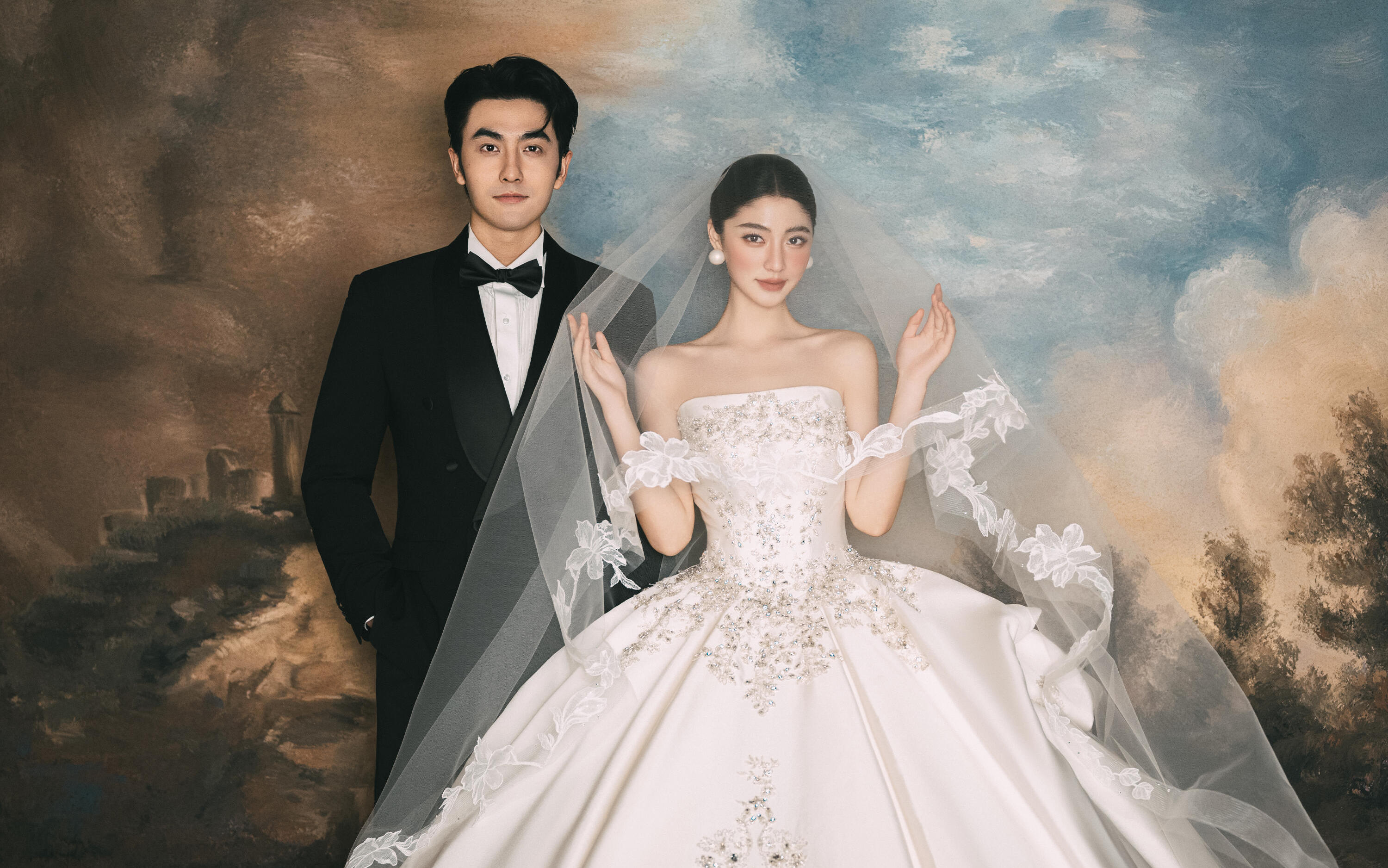 光影下的浪漫 高级又优雅的主纱油画婚纱照