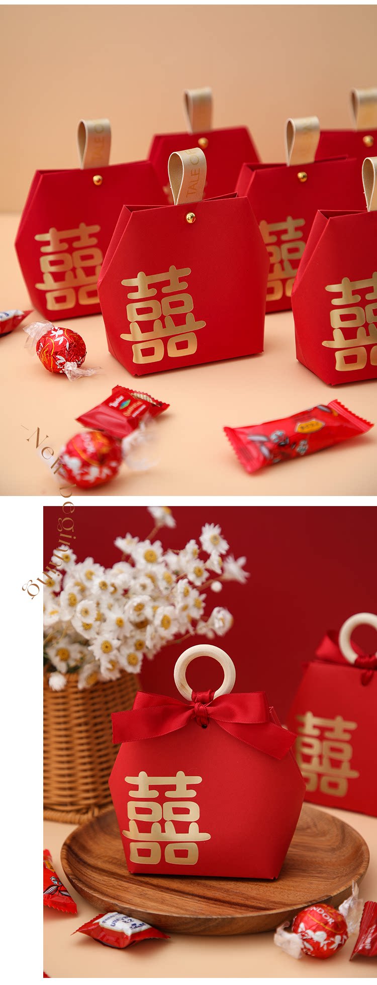 50个欧式喜糖盒木环手提盒