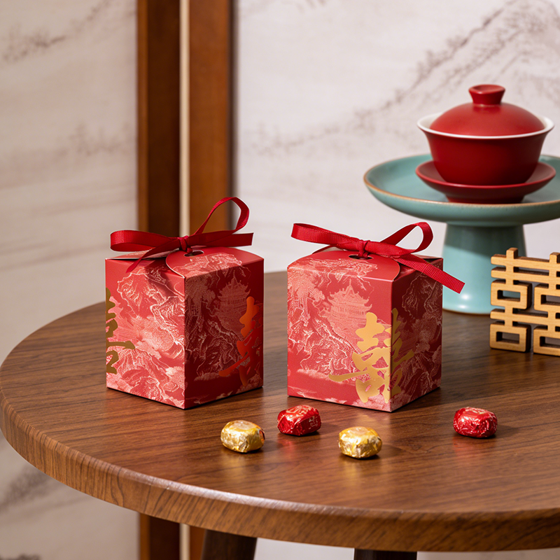 50个喜糖盒红色喜字方形8cm*8cm*9.5cm