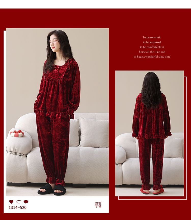 秋冬季钻石金丝绒加厚情侣睡衣