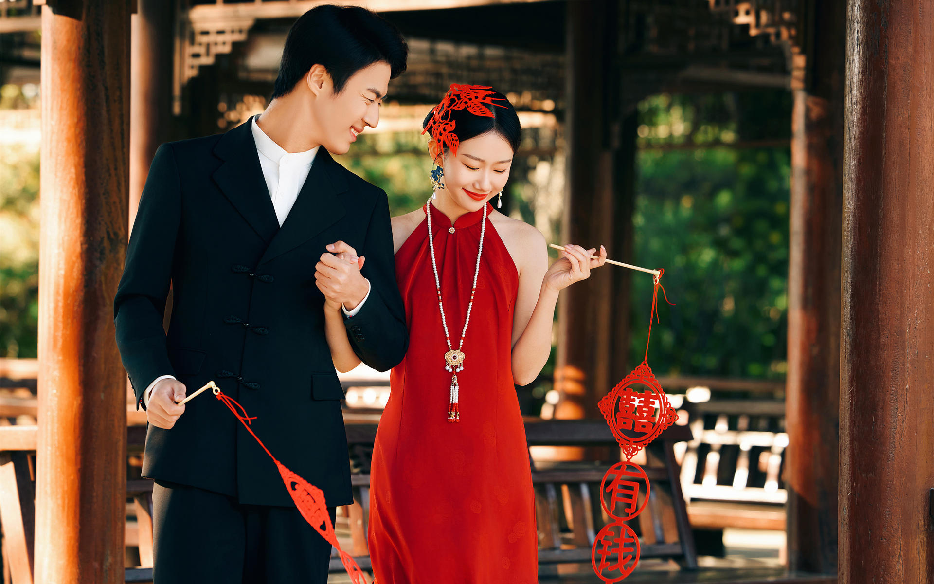 中式园林旗袍婚纱照