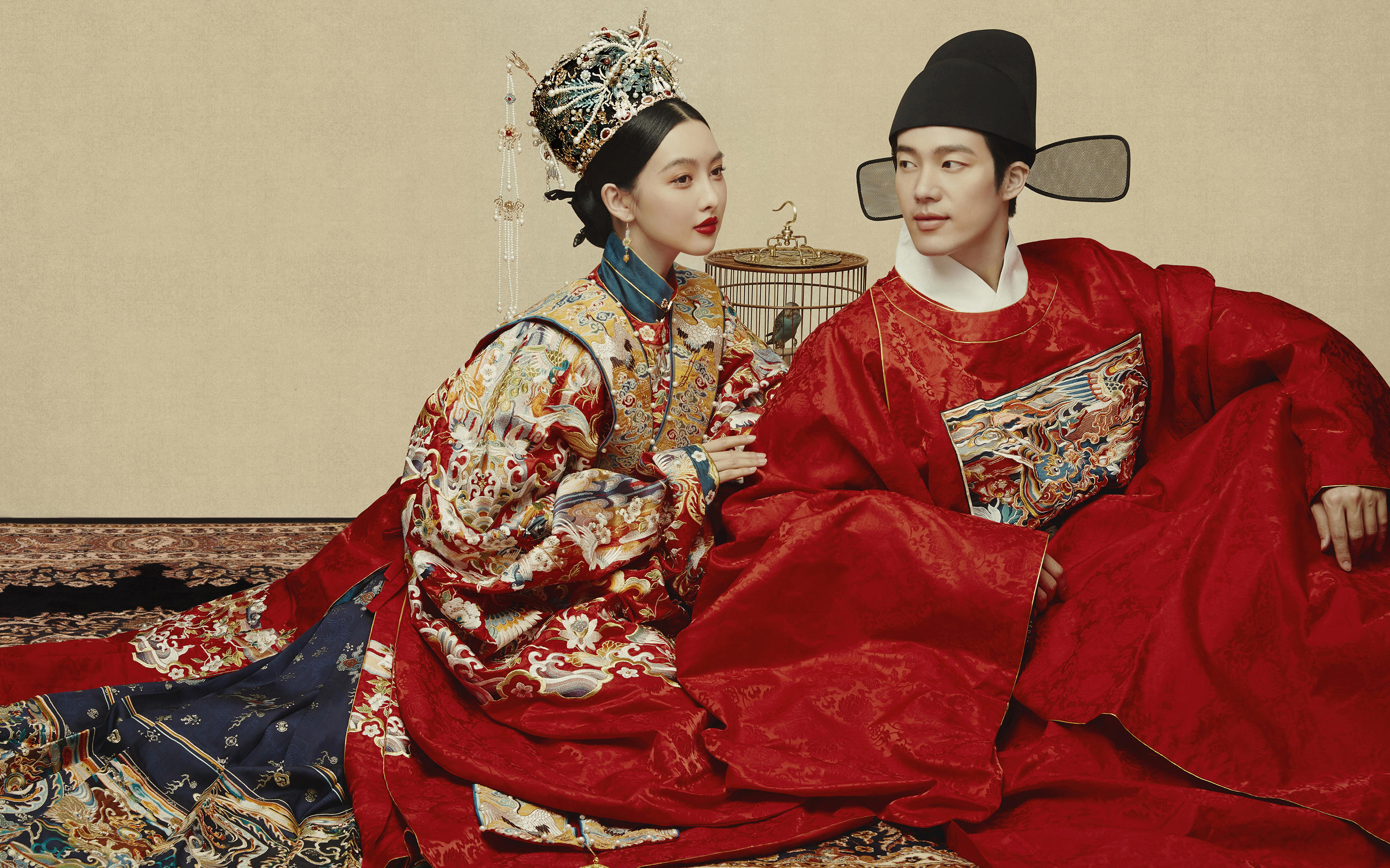 超有意境的工笔画汉服婚纱照