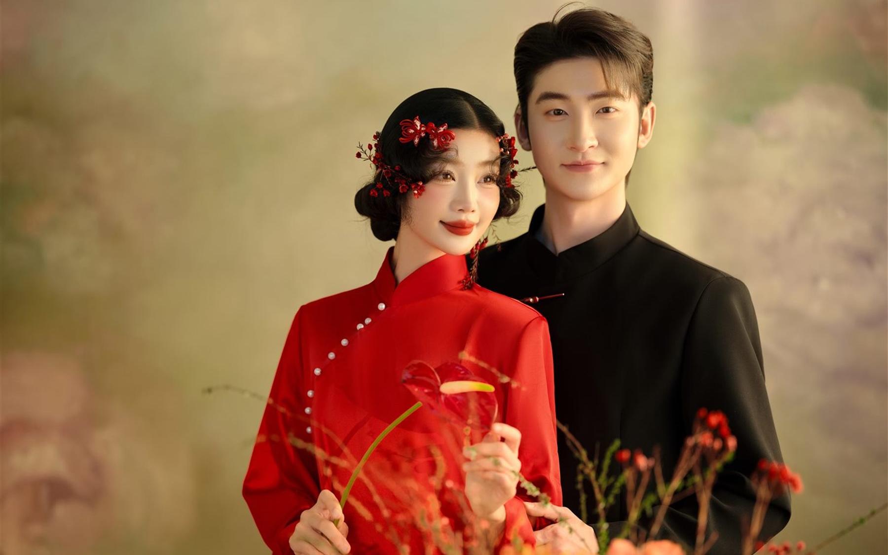 被中国红硬控10s❗温婉新中式油画风婚纱照
