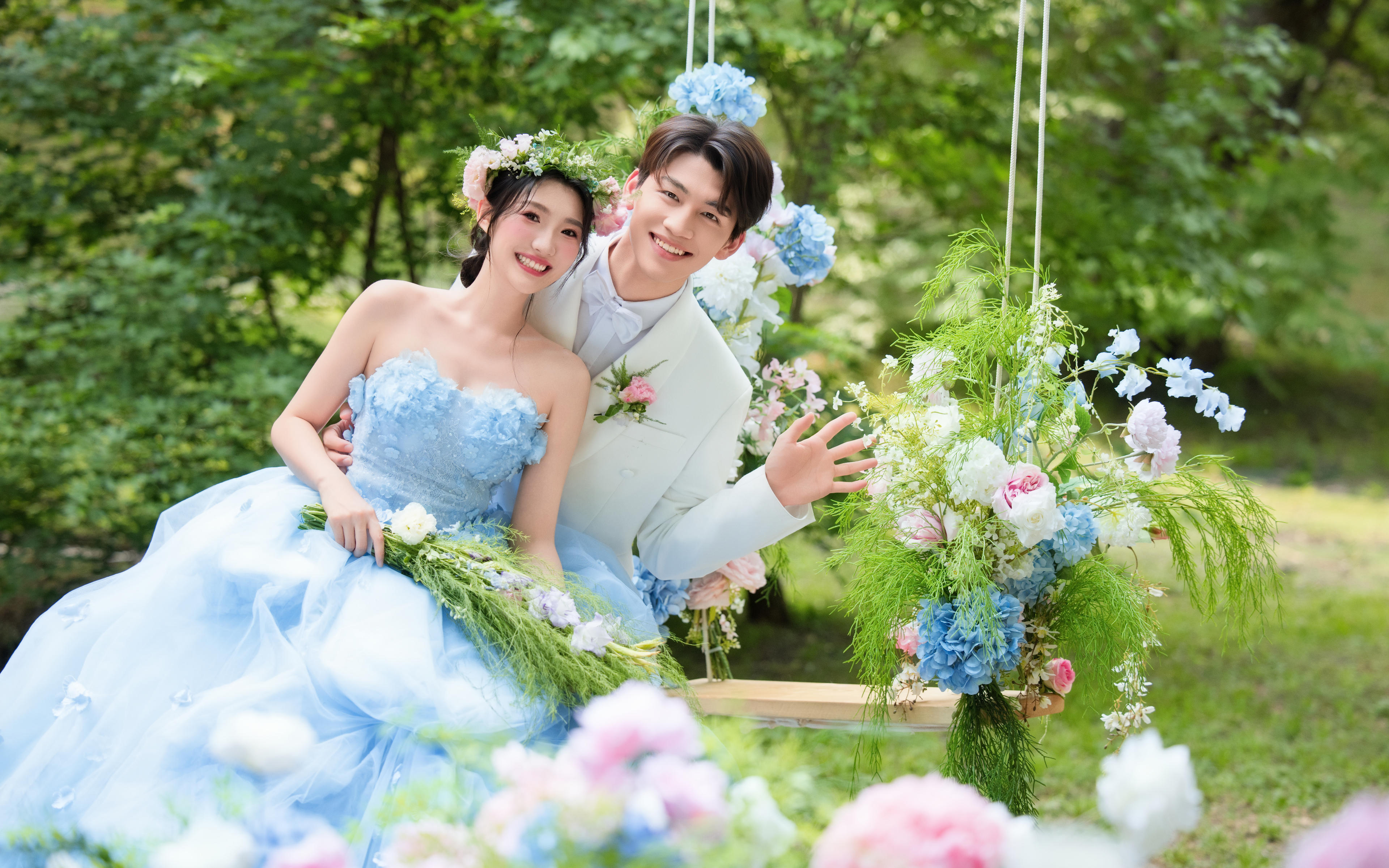 仙女必拍客片～蓝色花神婚纱照太适合夏天了🍃