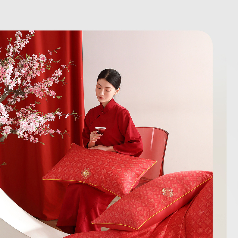 水星家紡  60支長(zhǎng)絨棉四件套  喜柿連連AY5DGQ04