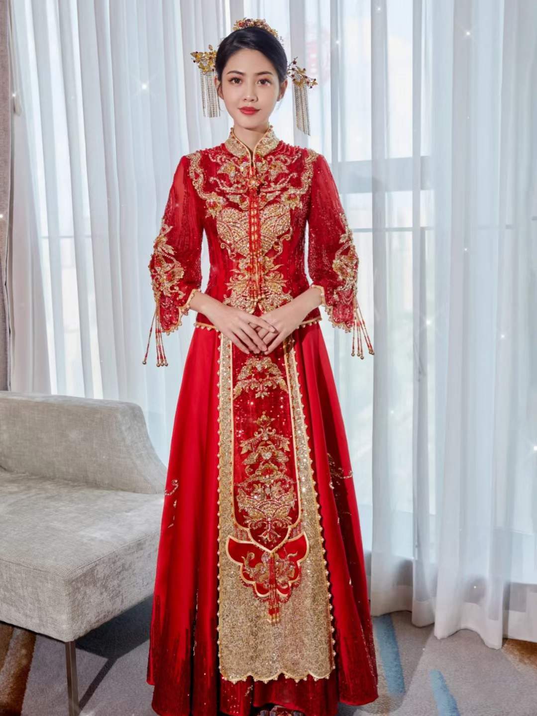 WY 重工手绣经典红色中式秀禾 