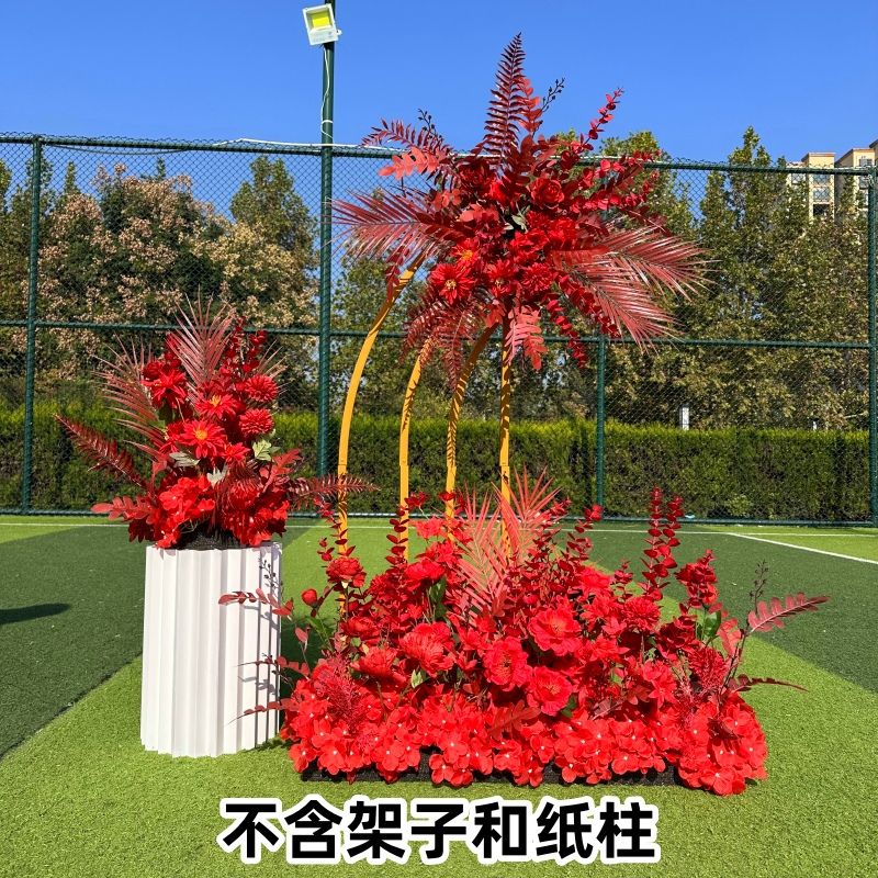 新款婚庆大款地排花仿真绢花成品装饰尤加利花排