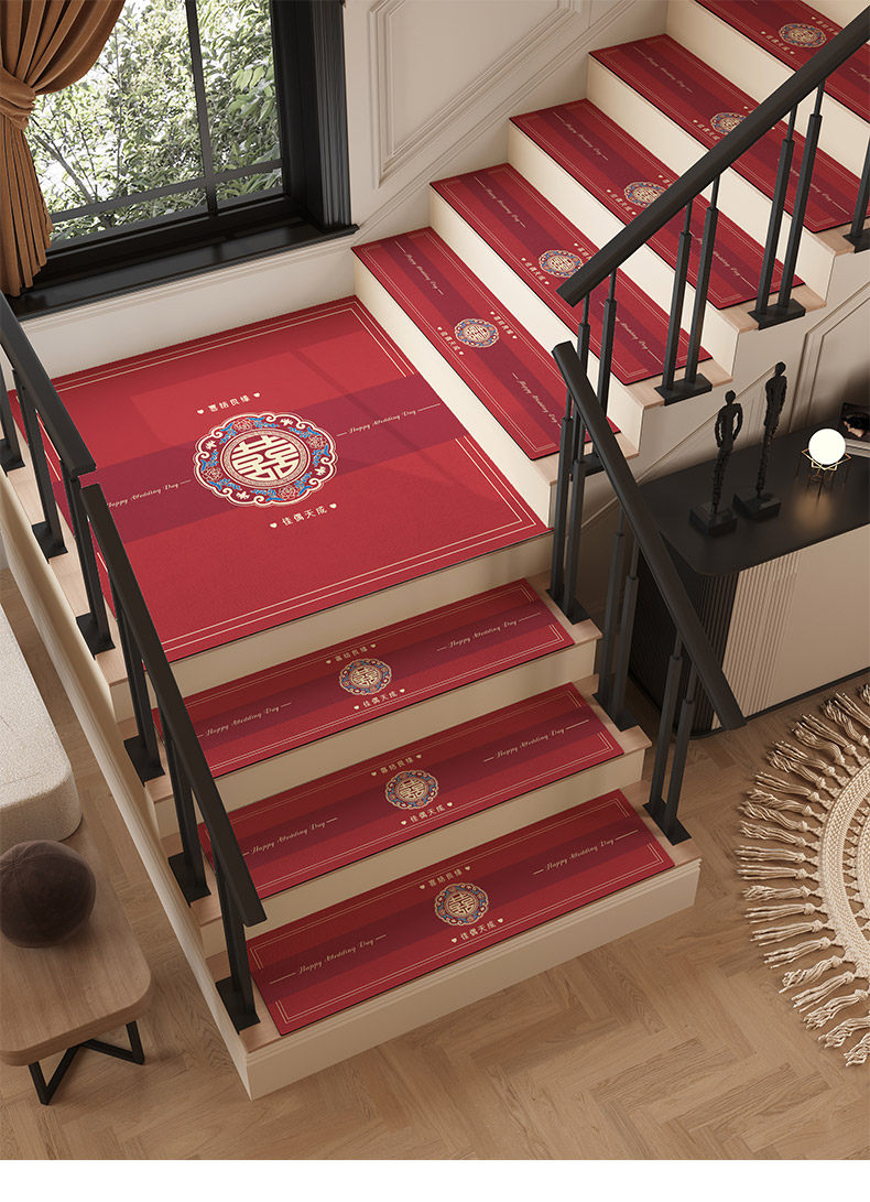 楼梯地垫结婚踏步垫婚房红地毯家用防滑台阶专用