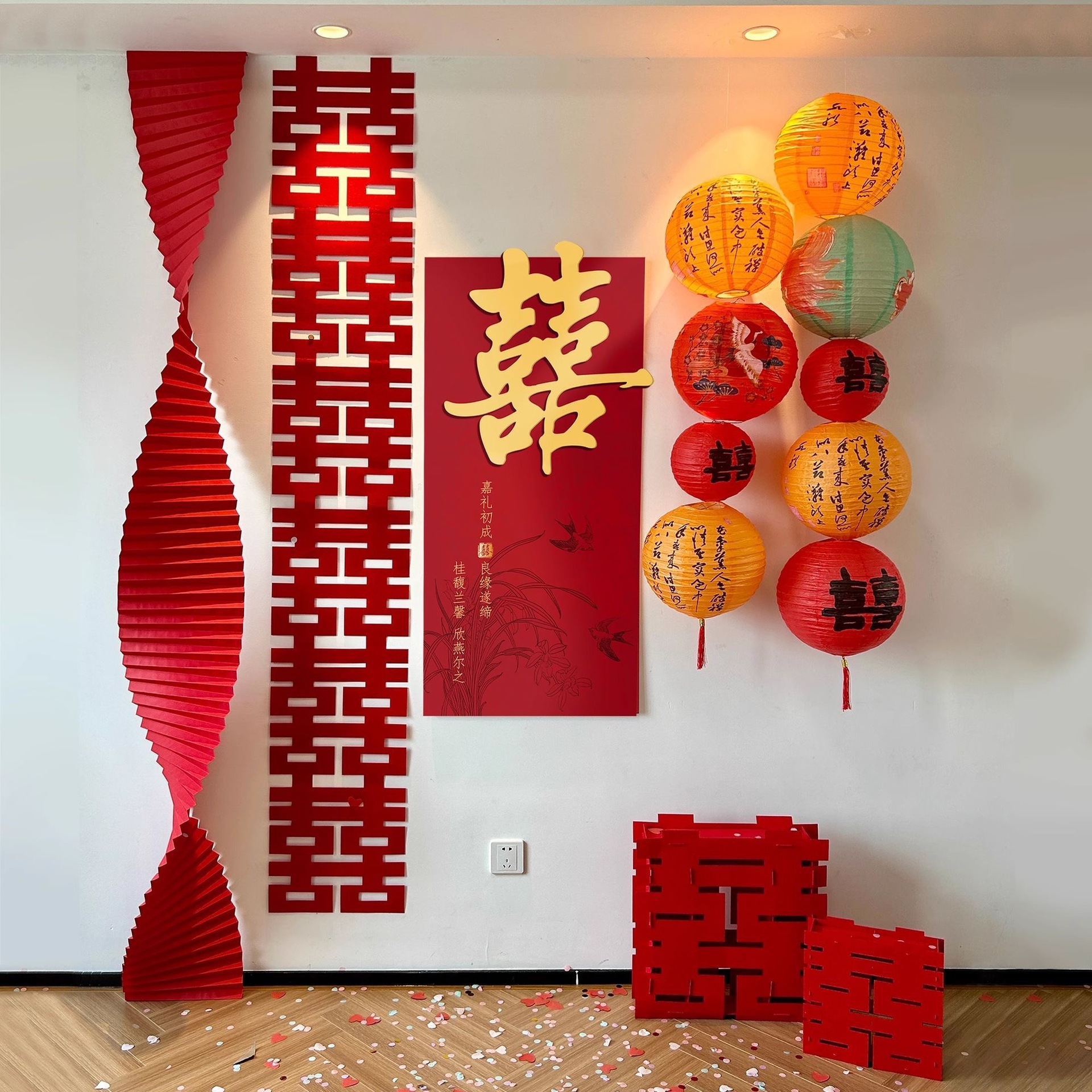 婚房布置套装女方房间背景墙面装饰结婚男方新房客厅卧室拉花喜字