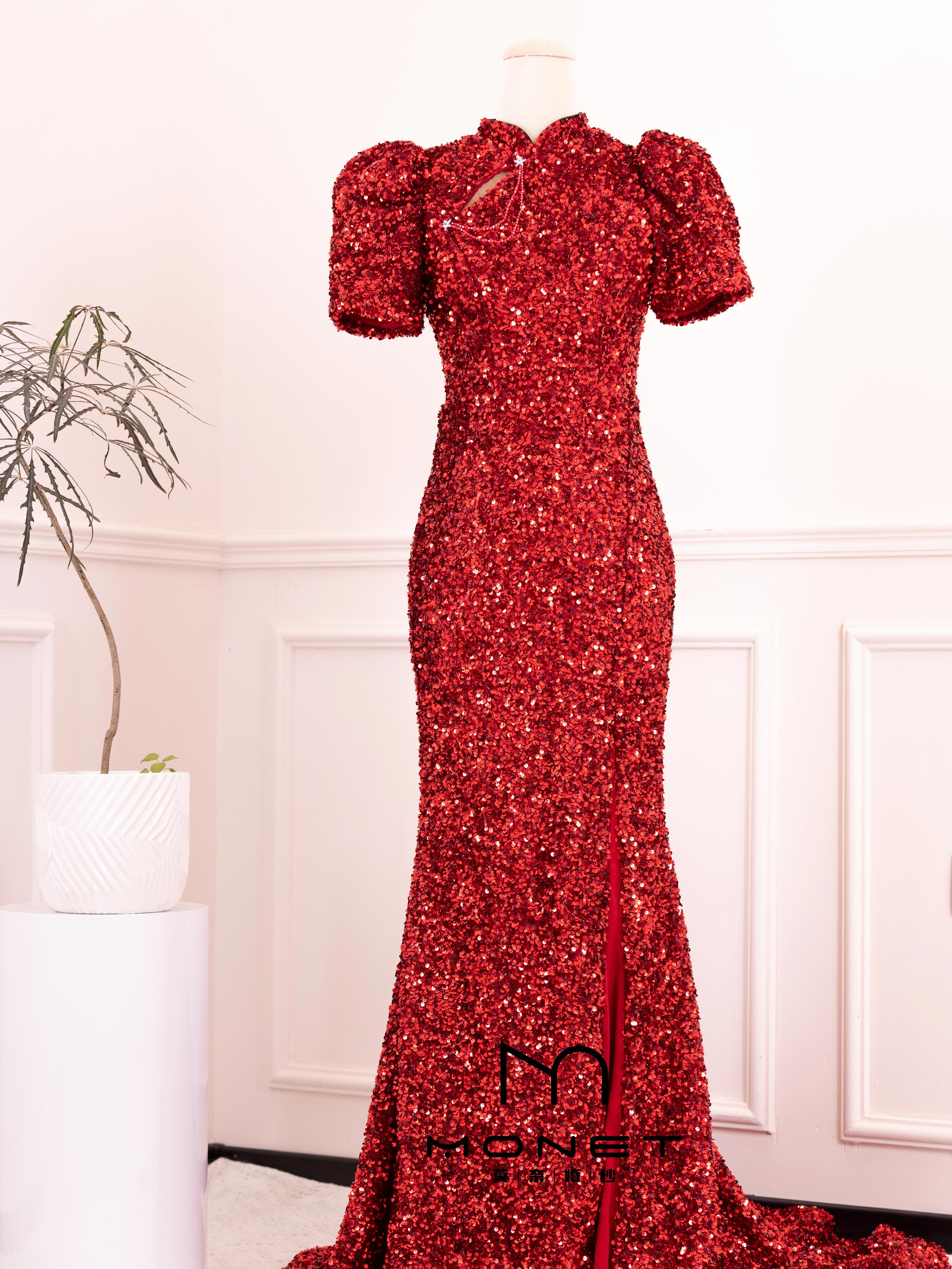 新中式鱼尾亮片旗袍