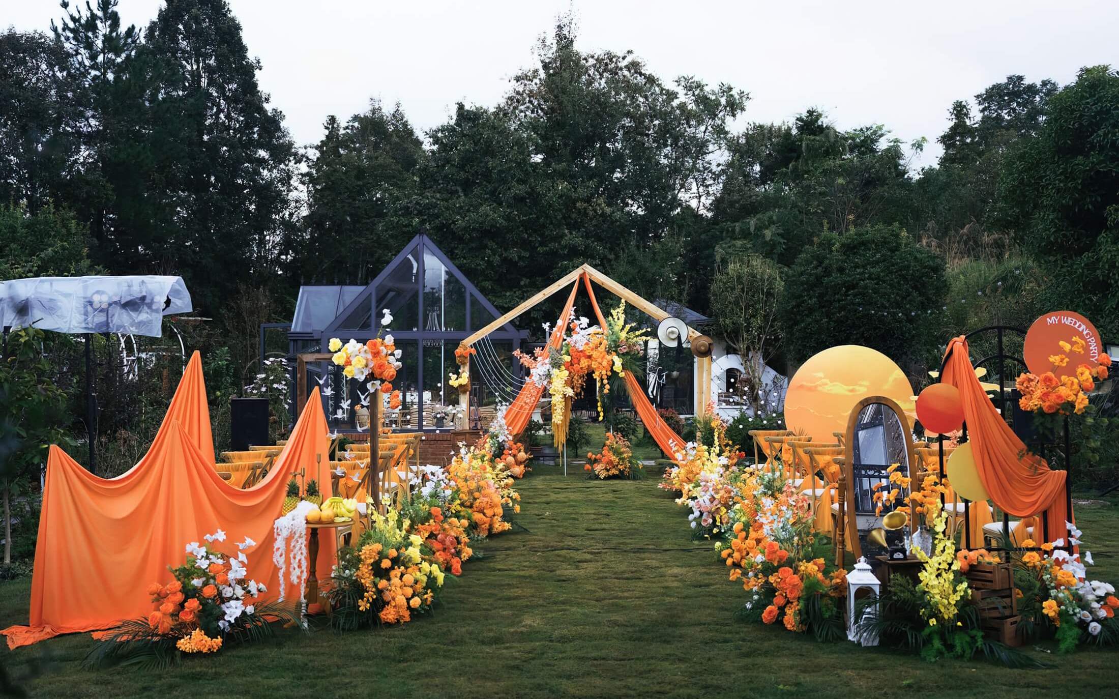 【美人鱼婚礼】橙色日落户外草坪婚礼