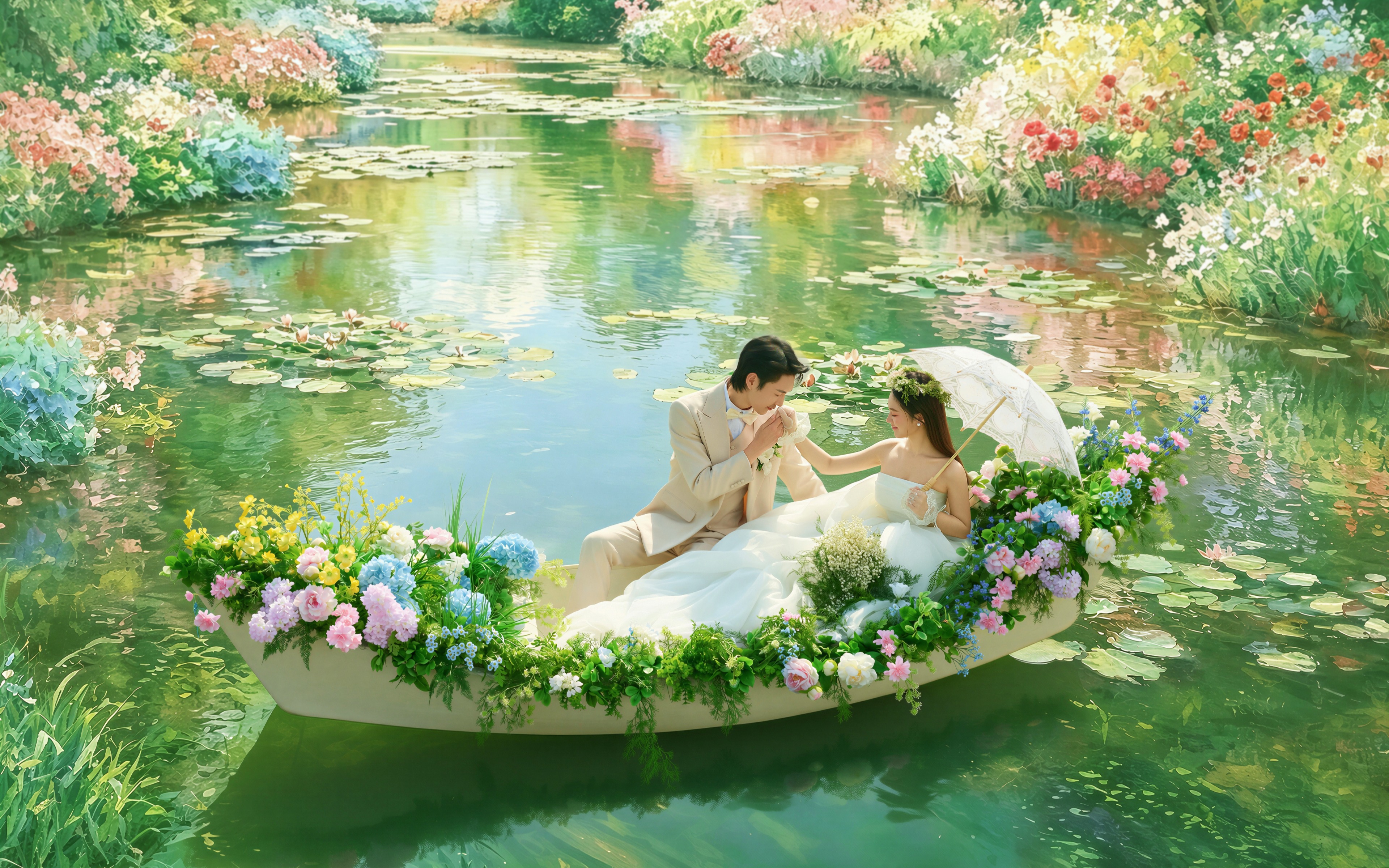 掉进莫奈的睡莲花园🪷法式油画风婚纱照