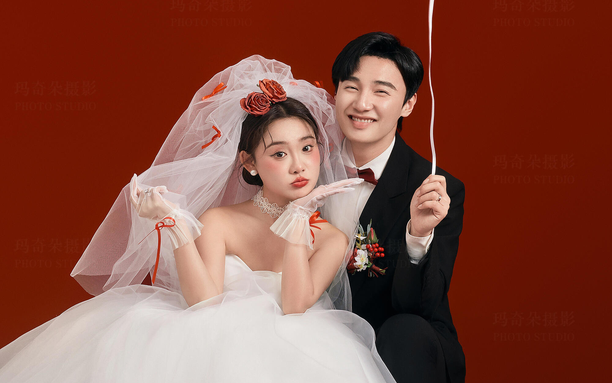 【紅色極簡主紗喜嫁婚紗照】