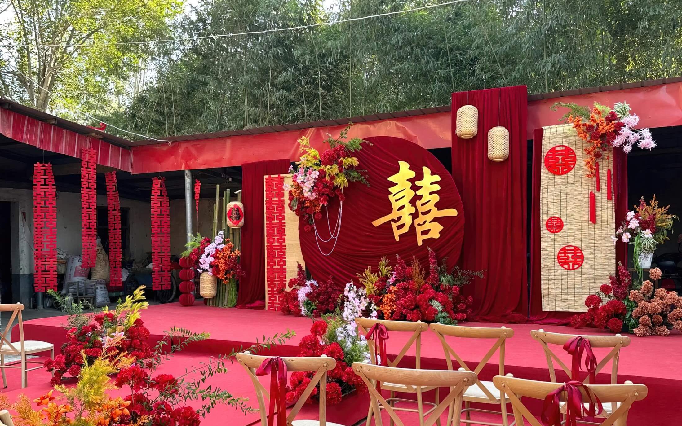 【美卡婚礼】户外庭院——新中式囍字布幔南洋风婚礼