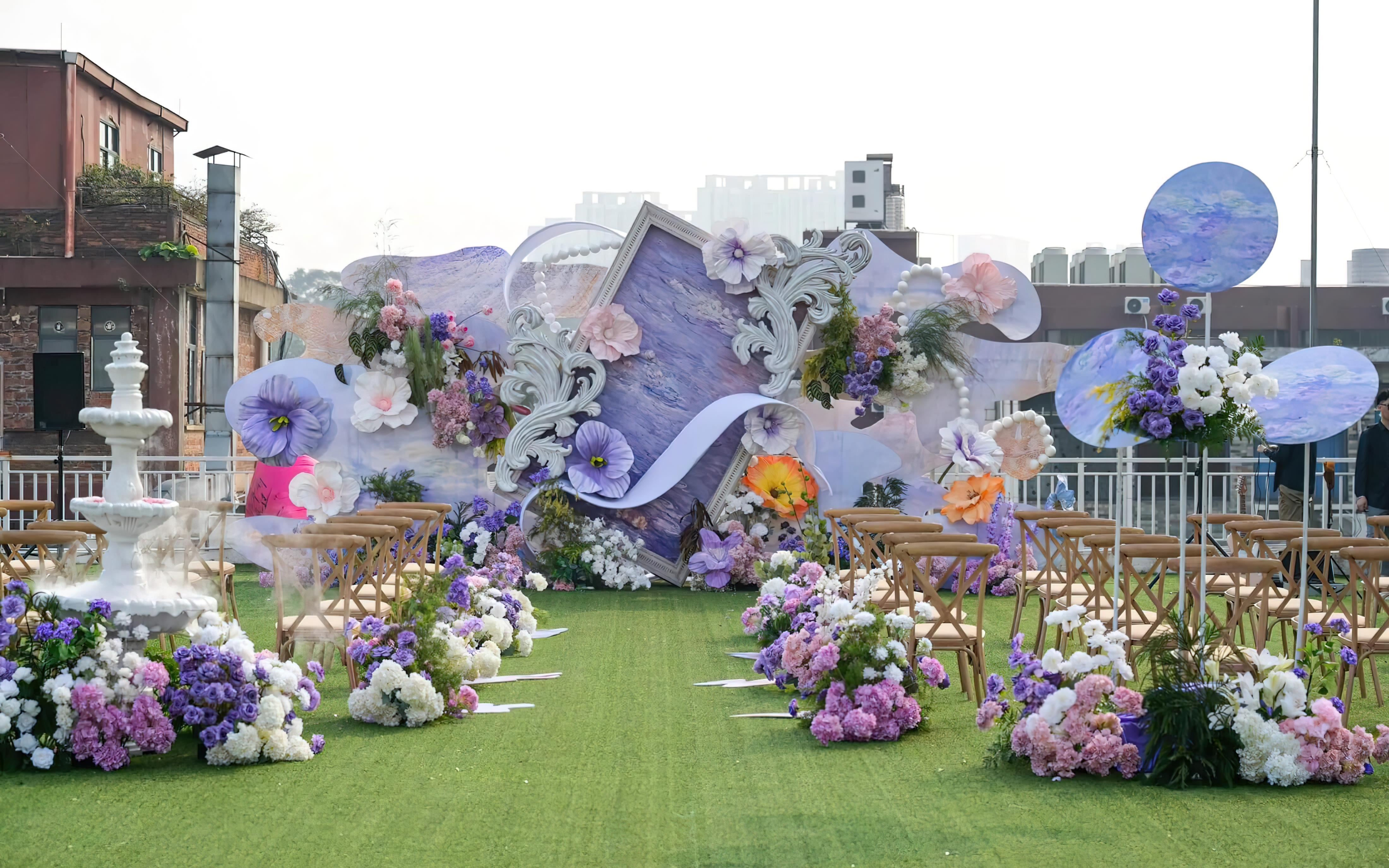 [景星门]紫色户外草坪油画风