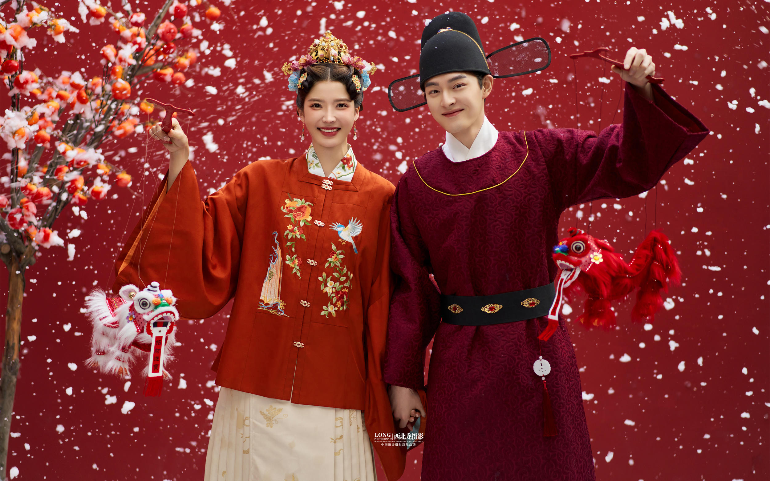 同淋雪?共白頭，武威馬面裙?jié)h服雪景婚紗照