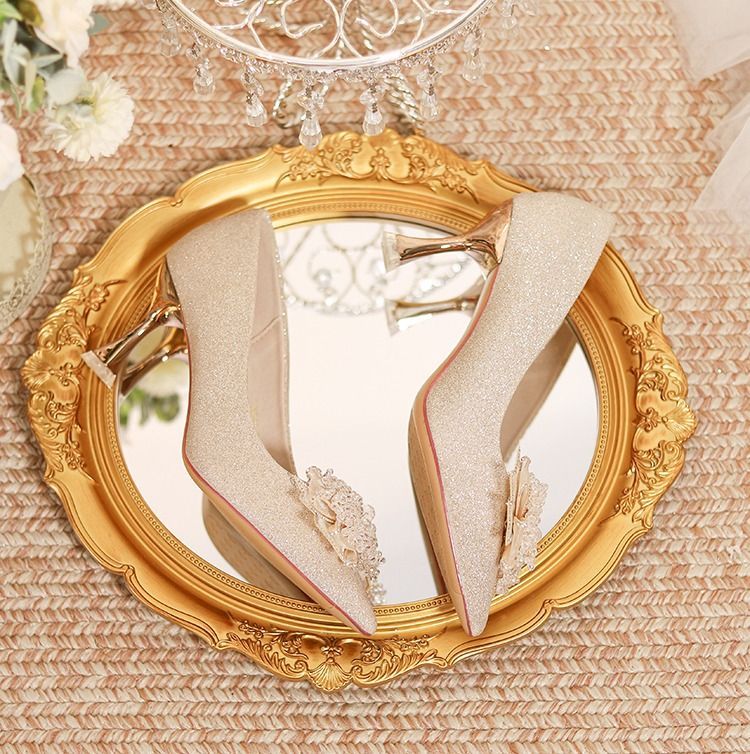 香槟色婚鞋秀禾两穿水晶鞋