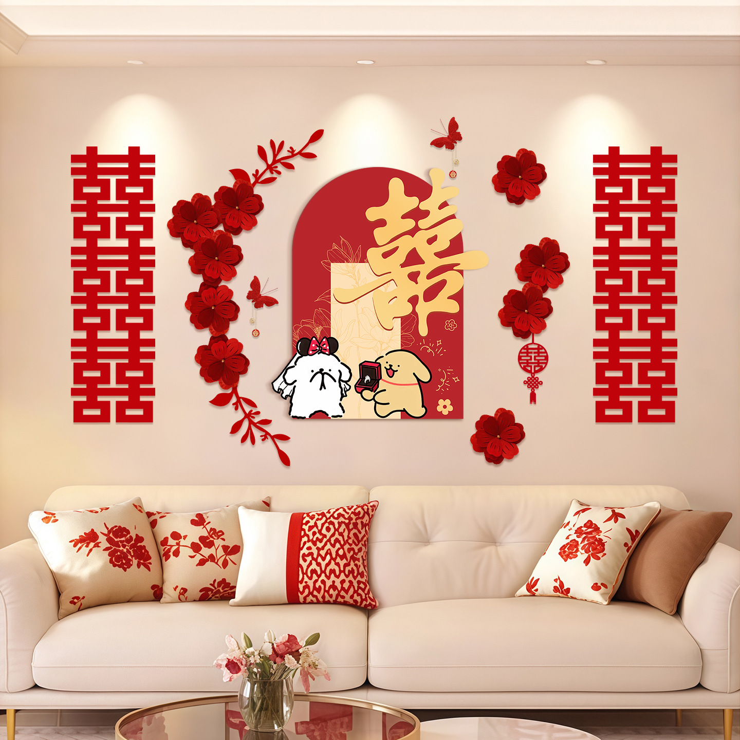 可爱小狗床头背景墙装饰套装