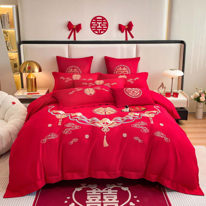 2025新款加密水洗棉婚慶刺繡款四件套
