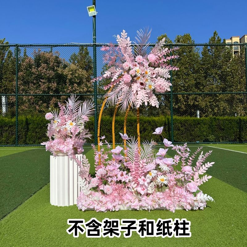 新款婚庆大款地排花仿真绢花成品装饰尤加利花排