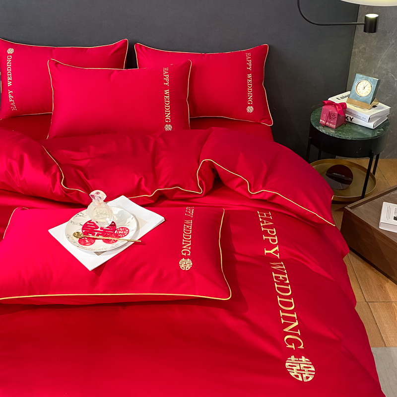 婚慶四件套新中式磨毛刺繡965587（床單+被套+2個枕套）