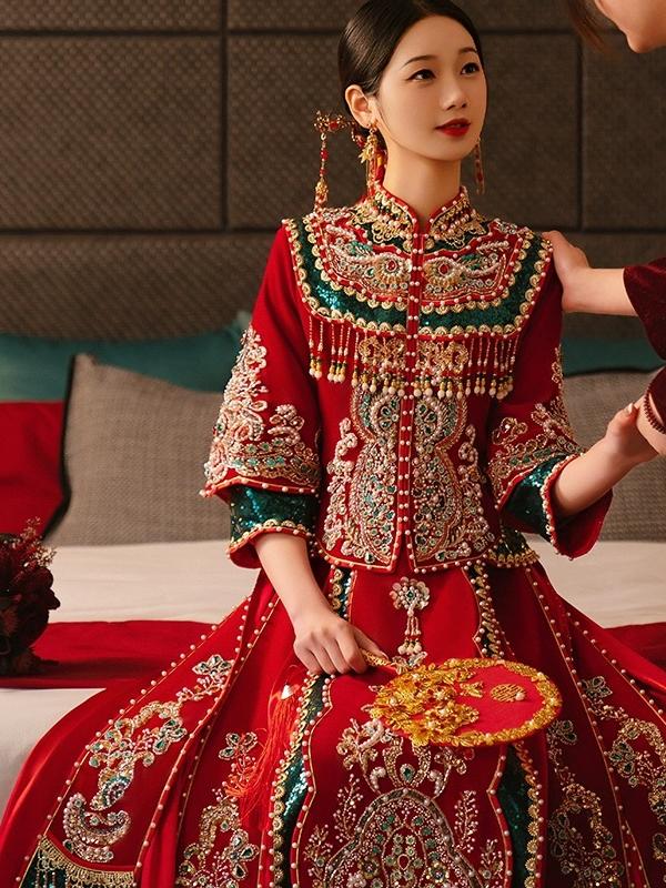 【吾爱囍服】重工红绿撞色秀禾服