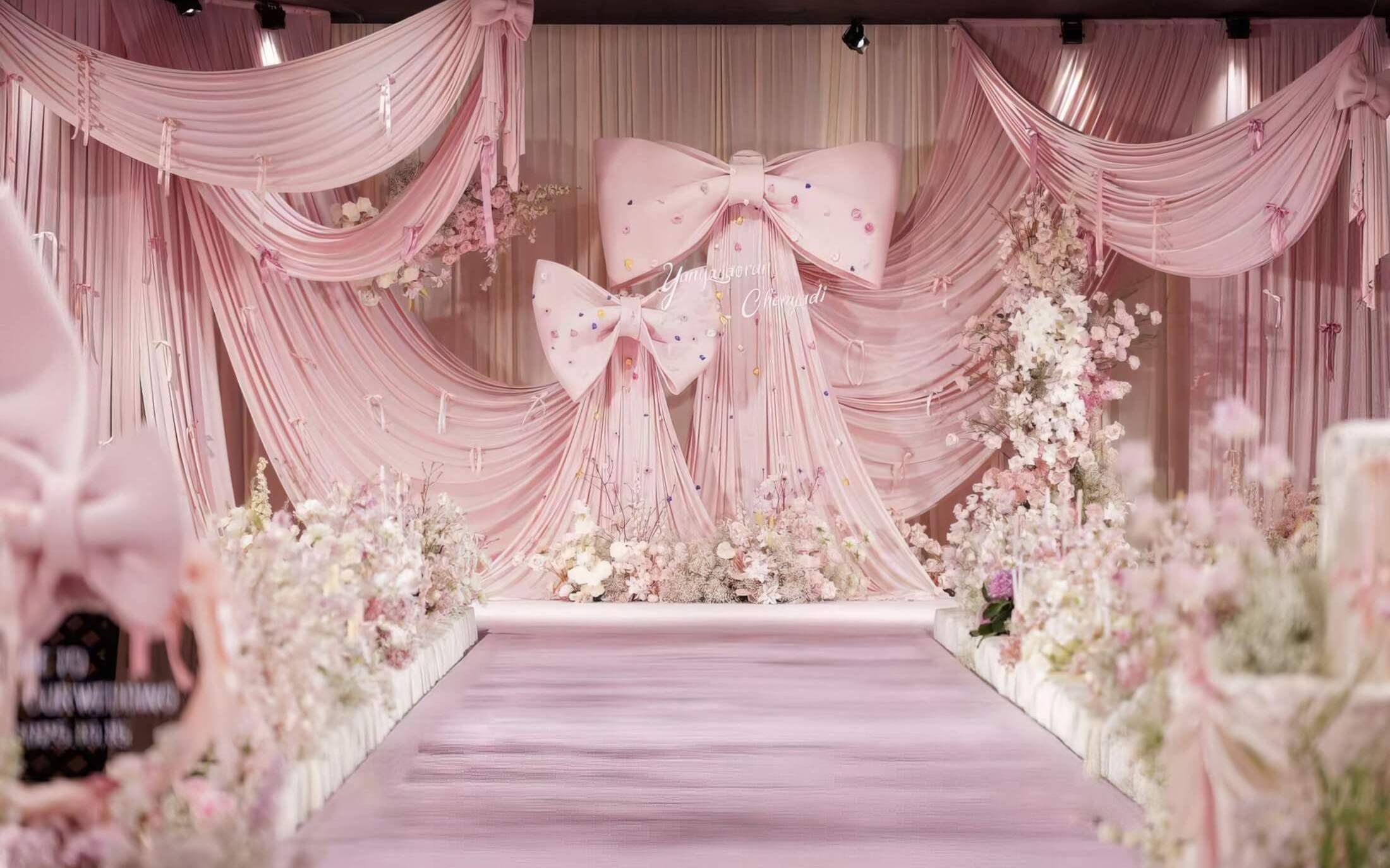 『初见婚礼定制』粉色布幔蝴蝶结少女心婚礼