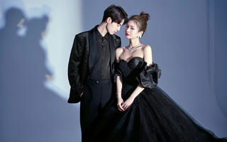 韩式光影黑纱婚纱照